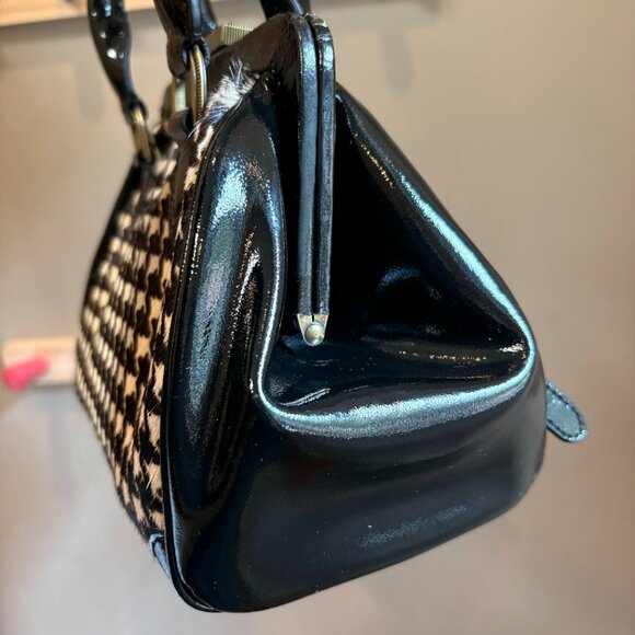 NIB Vintage Cole Haan B+W Houndstooth Calf Hair + Patent Leather Mini Satchel - Picture 10 of 13